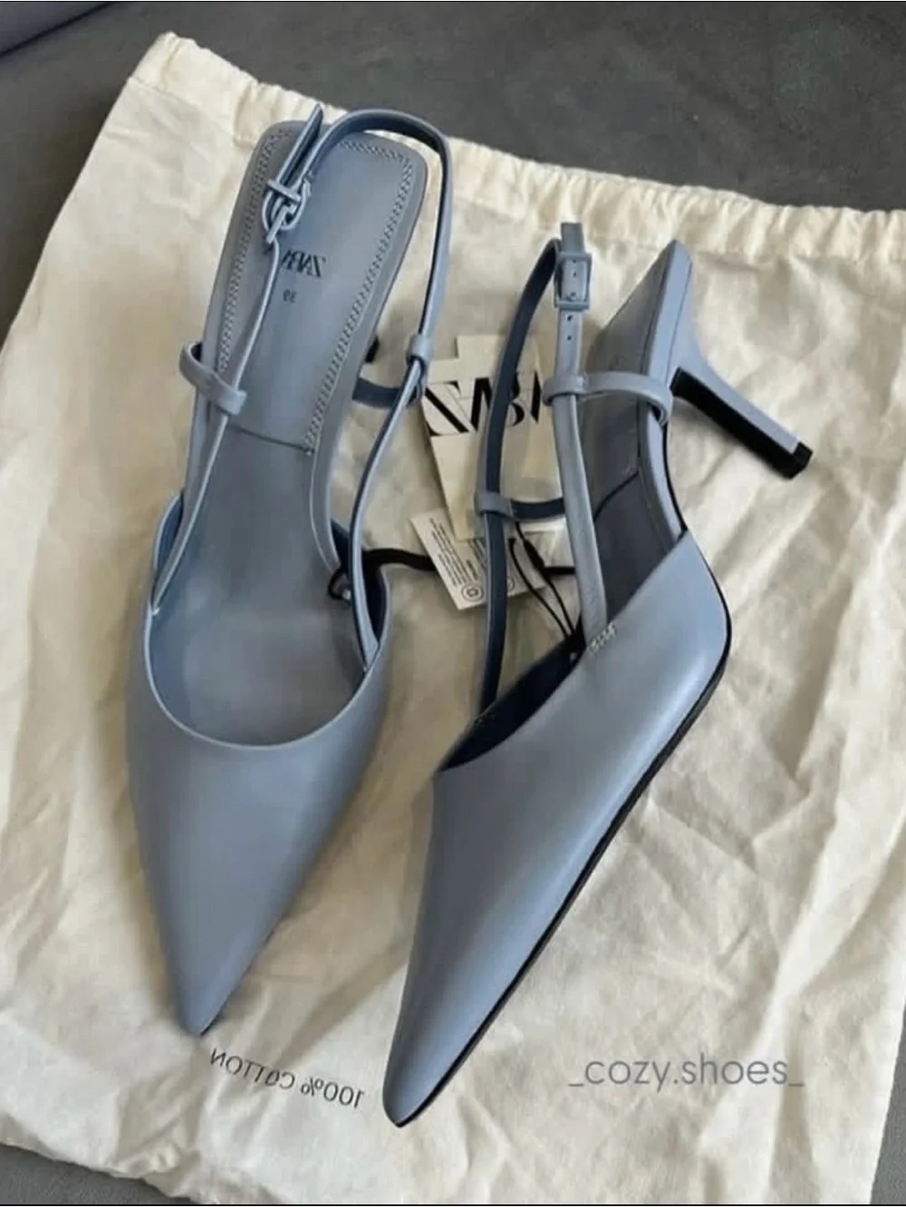 Zara Light Blue Slingback Heels Pointed Toe Size 37 US 6.5